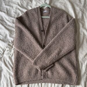 Zara Men's Taupe Brown Fuzzy V-Neck Cardigan